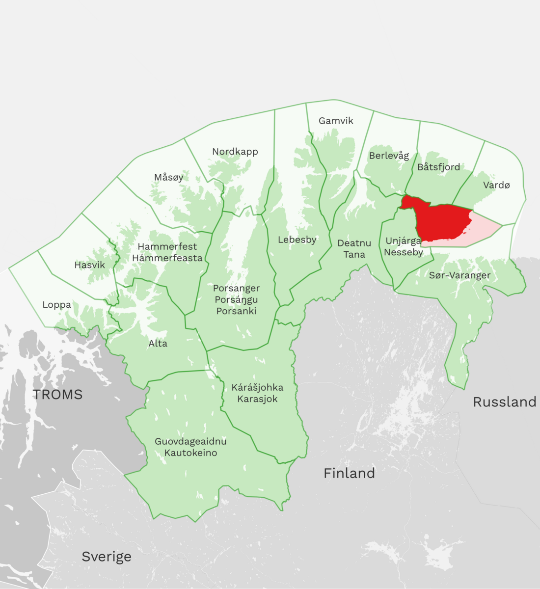 Kart: Vadsø kommune i Finnmark