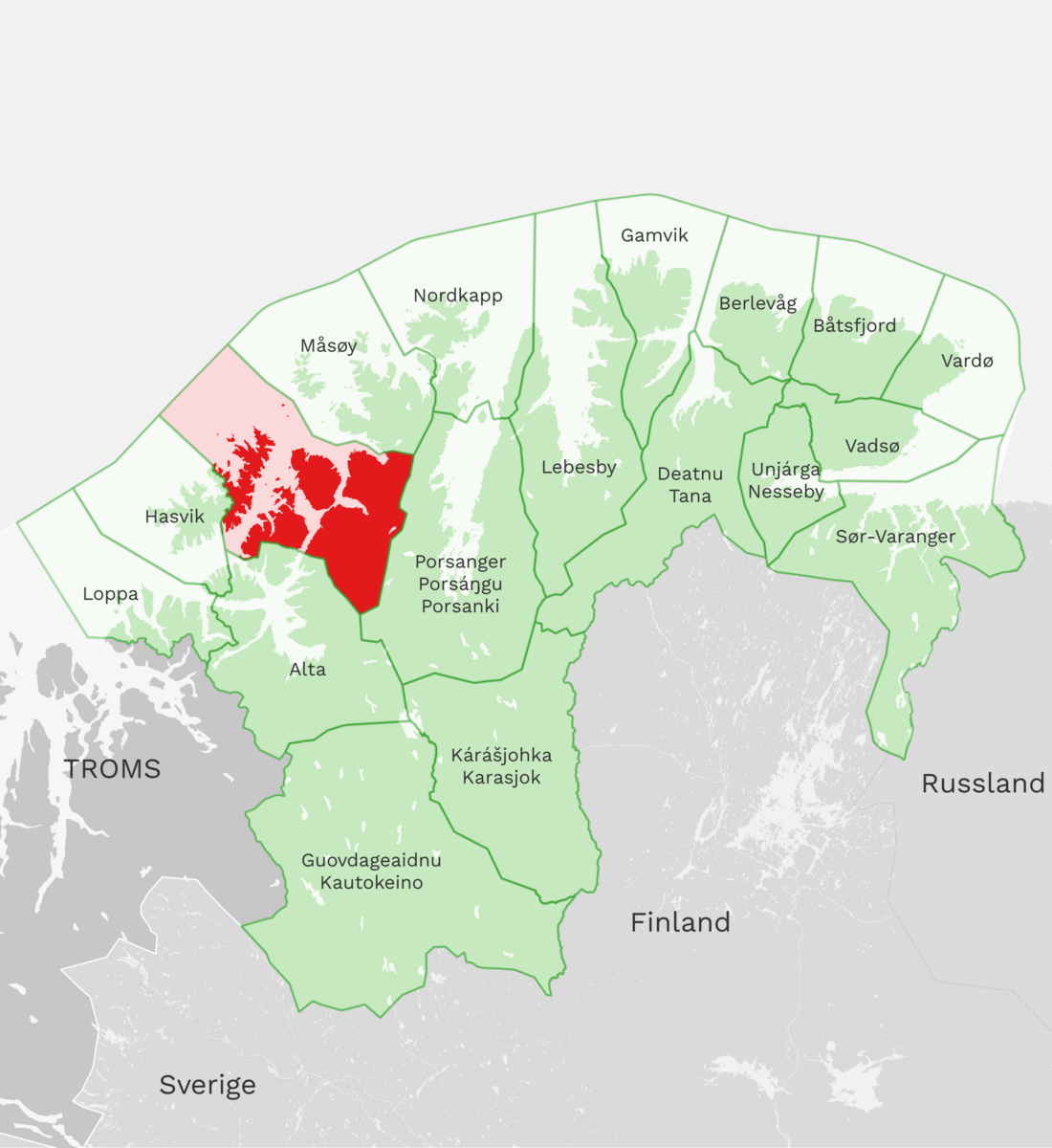Kart: Hammerfest kommune i Finnmark