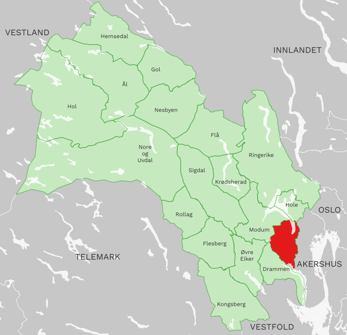 Kart: Lier kommune i Buskerud