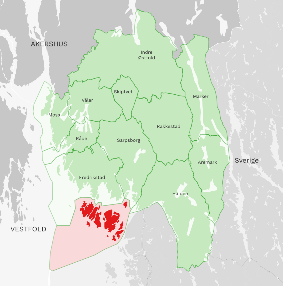 Kart: Hvaler kommune i Østfold