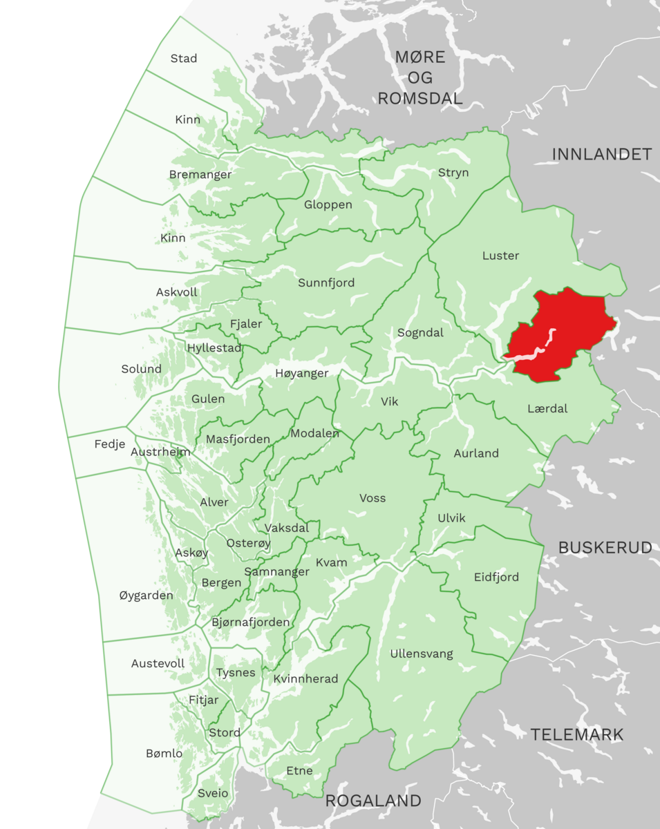 Kart: Årdal kommune i Vestland