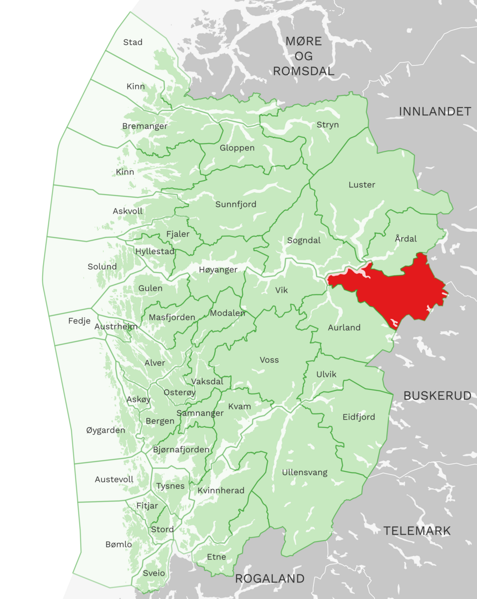 Kart: Lærdal kommune i Vestland
