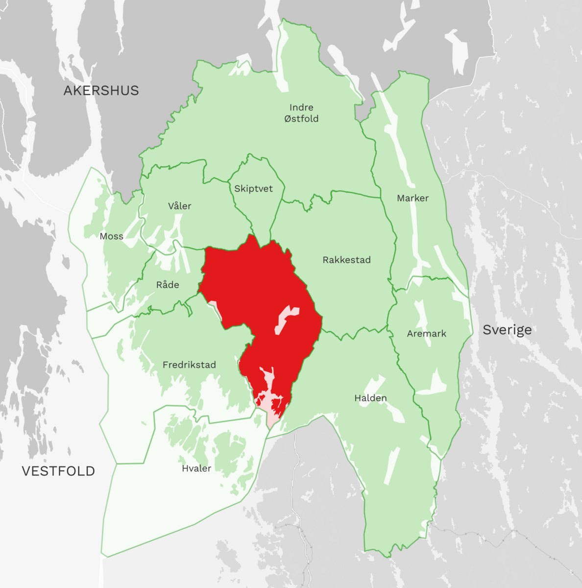 Kart: Sarpsborg kommune i Østfold