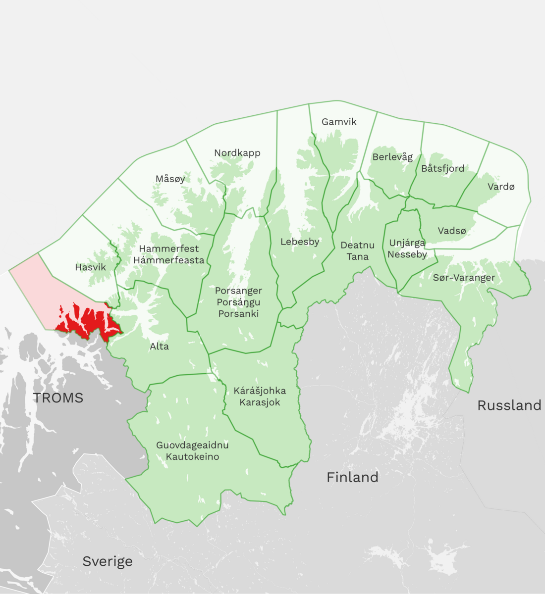 Kart: Loppa kommune i Finnmark