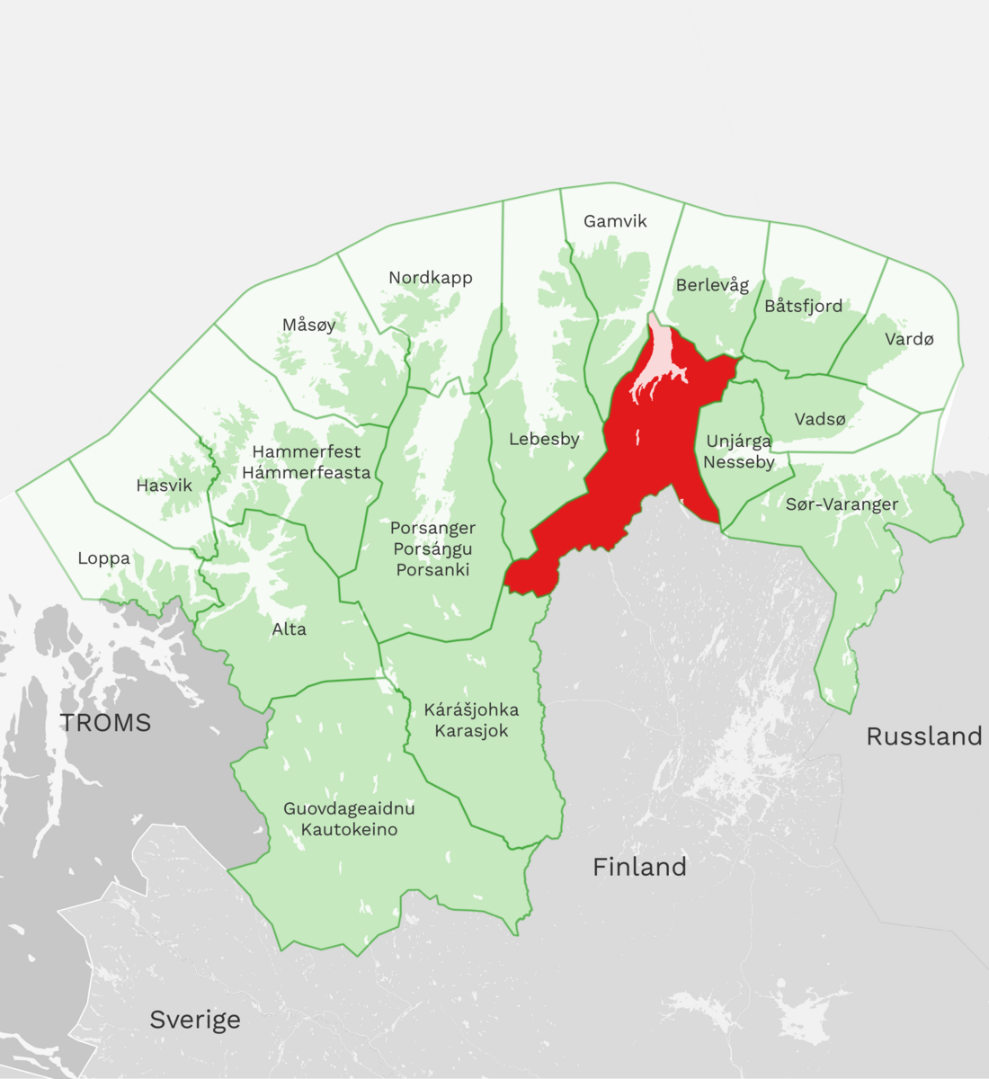 Kart: Tana kommune i Finnmark