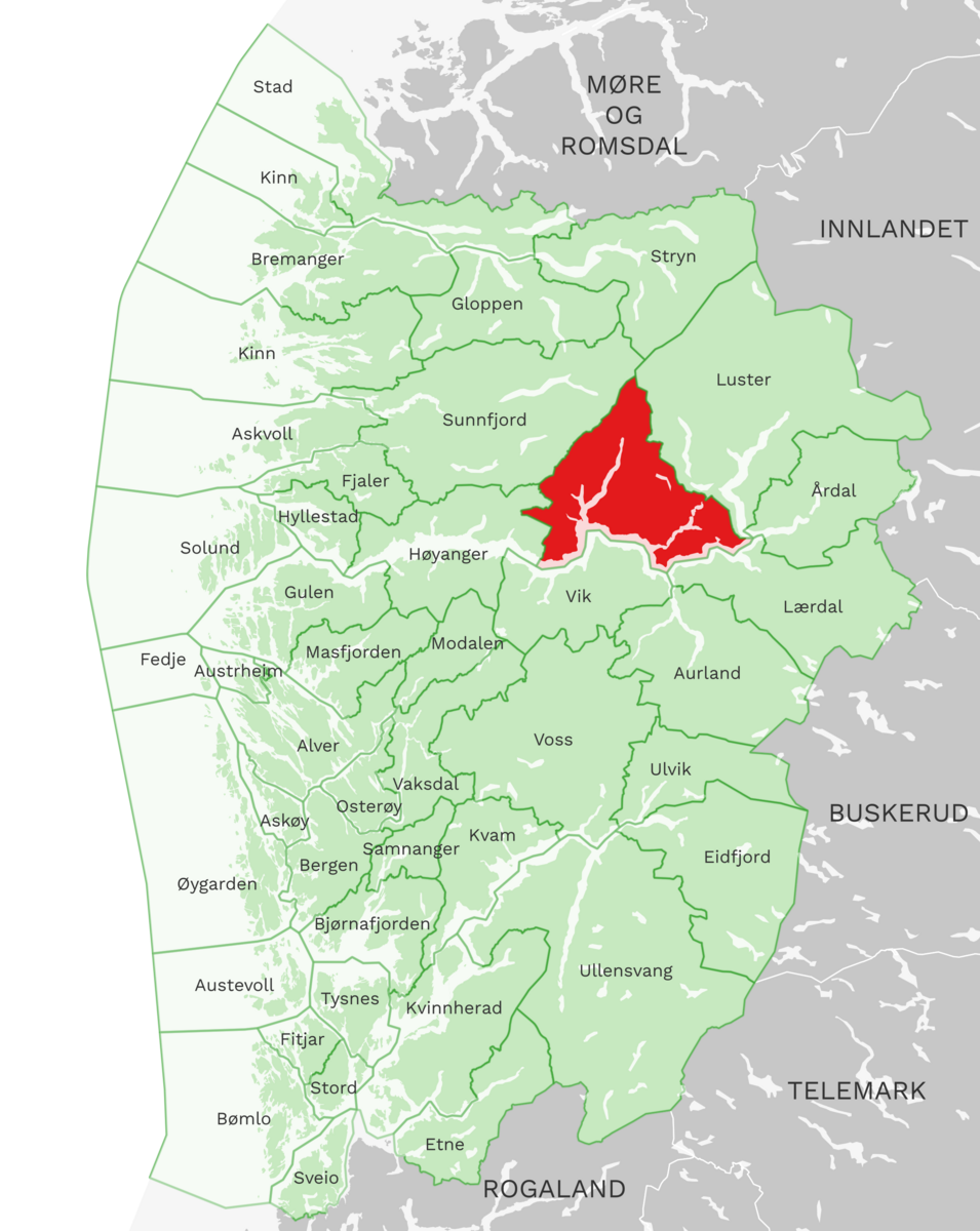 Kart: Sogndal kommune i Vestland