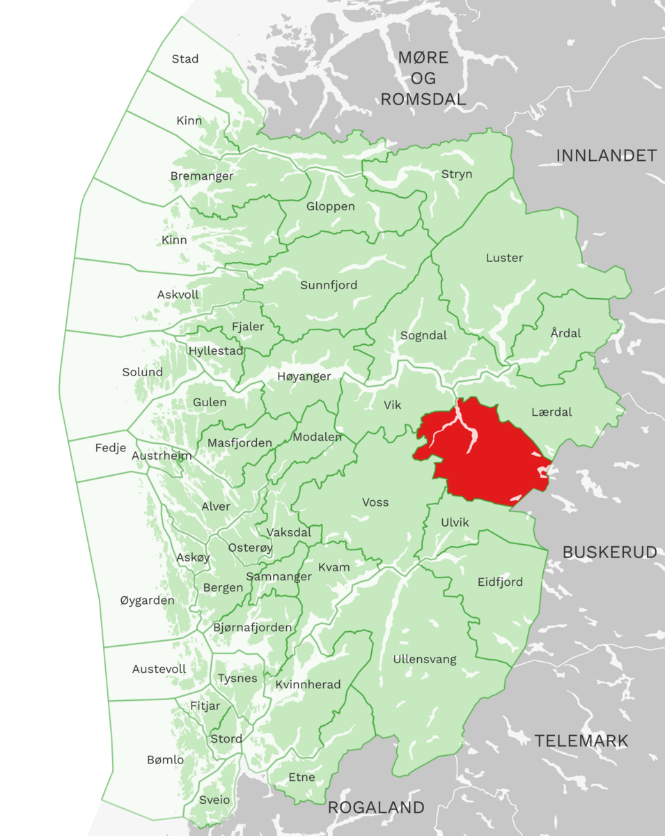Kart: Aurland kommune i Vestland