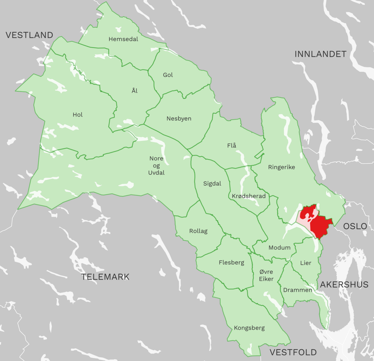 Kart: Hole kommune i Buskerud
