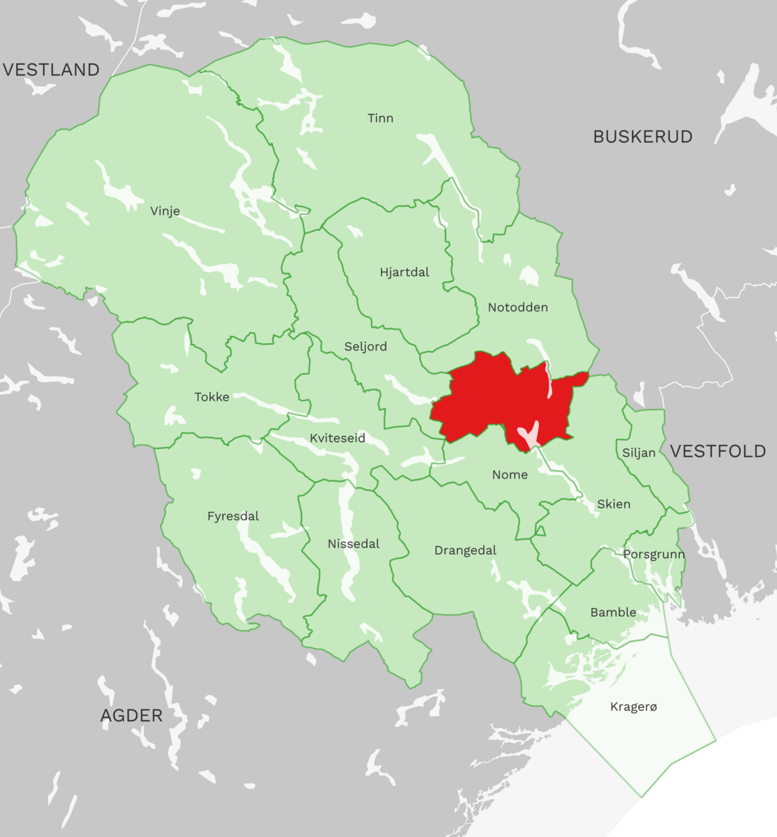 Kart: Midt-Telemark kommune i Telemark