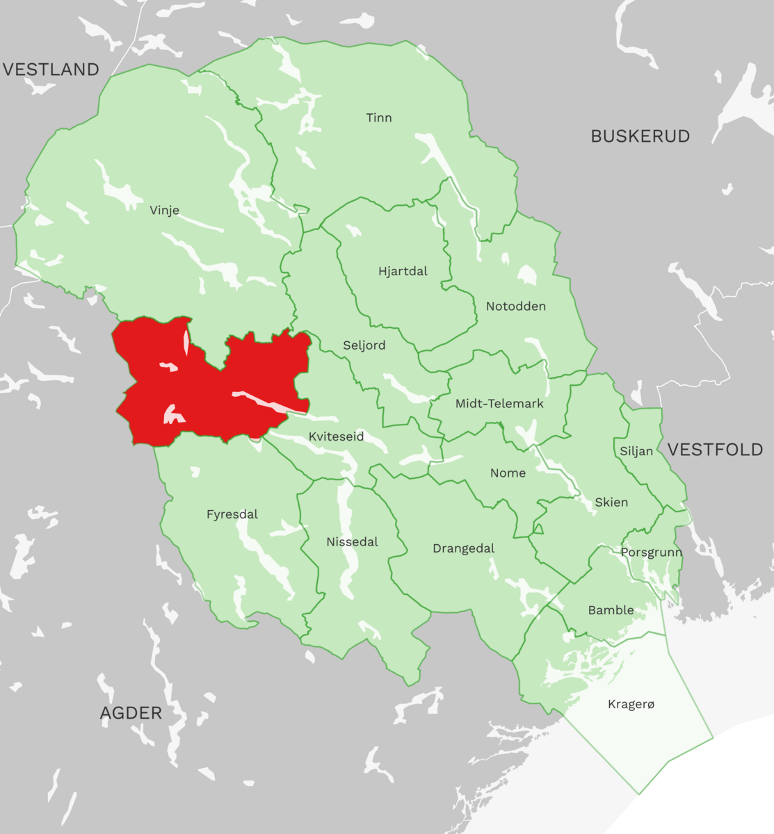 Kart: Tokke kommune i Telemark