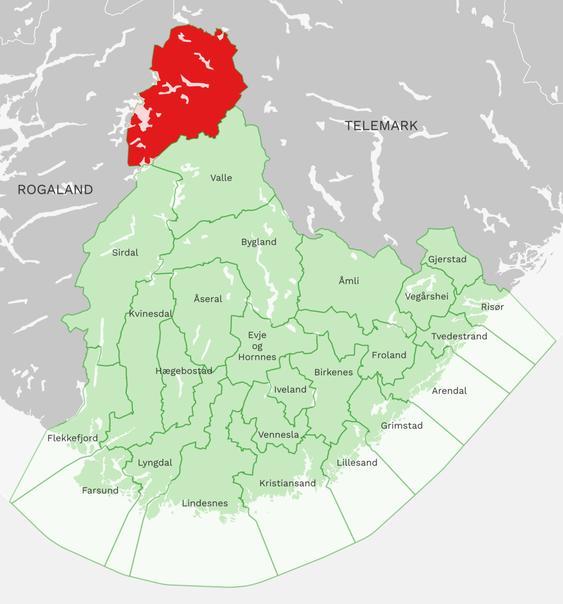 Kart: Bykle kommune i Agder
