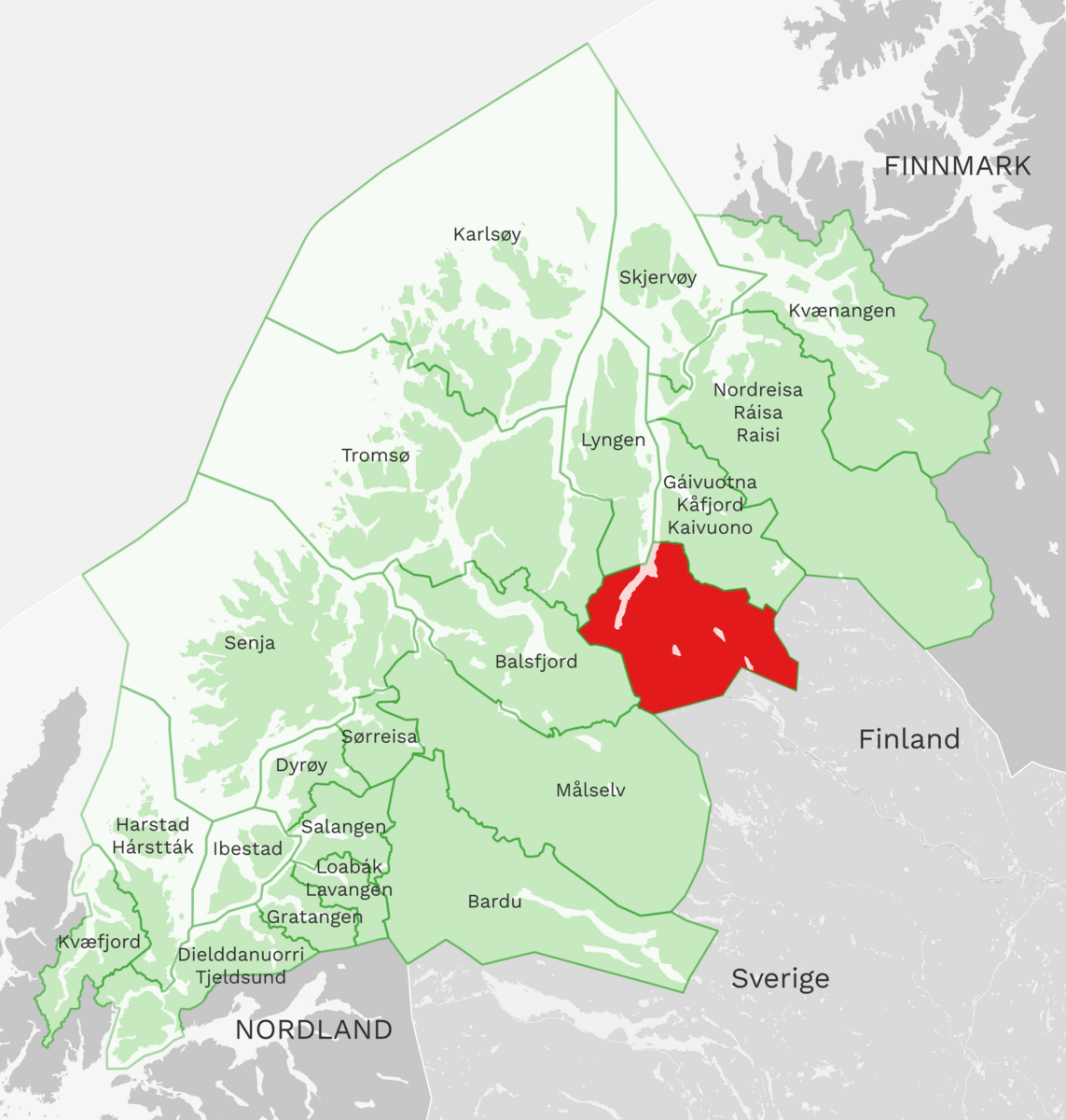 Kart: Storfjord kommune i Troms