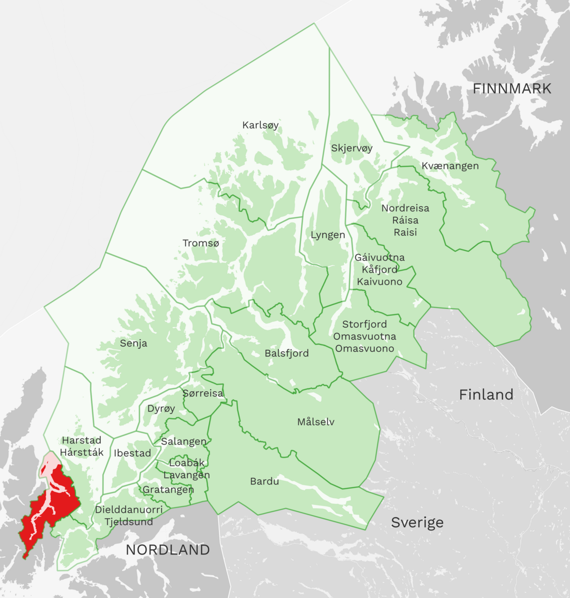 Kart: Kvæfjord kommune i Troms