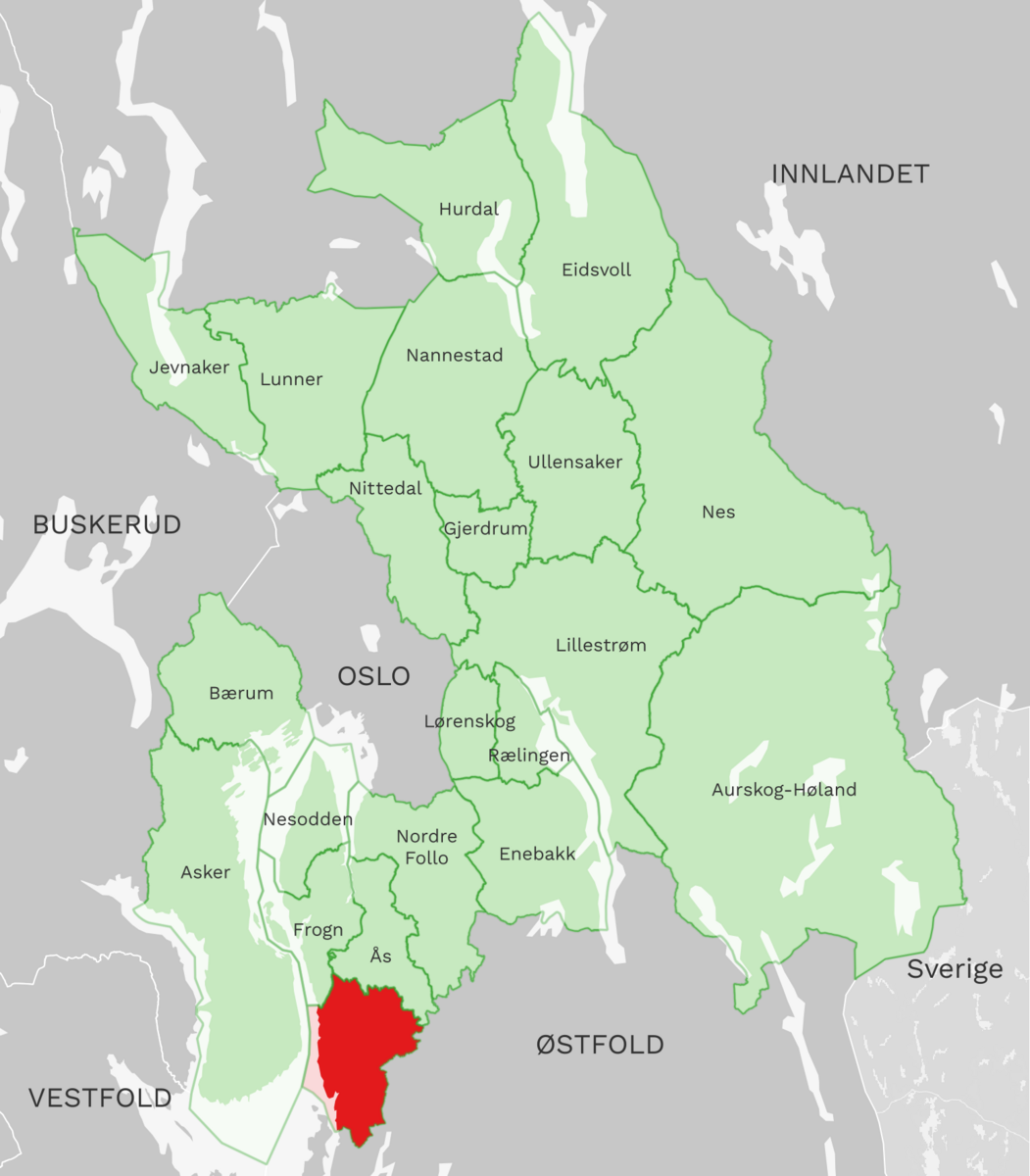 Kart: Vestby kommune i Akershus