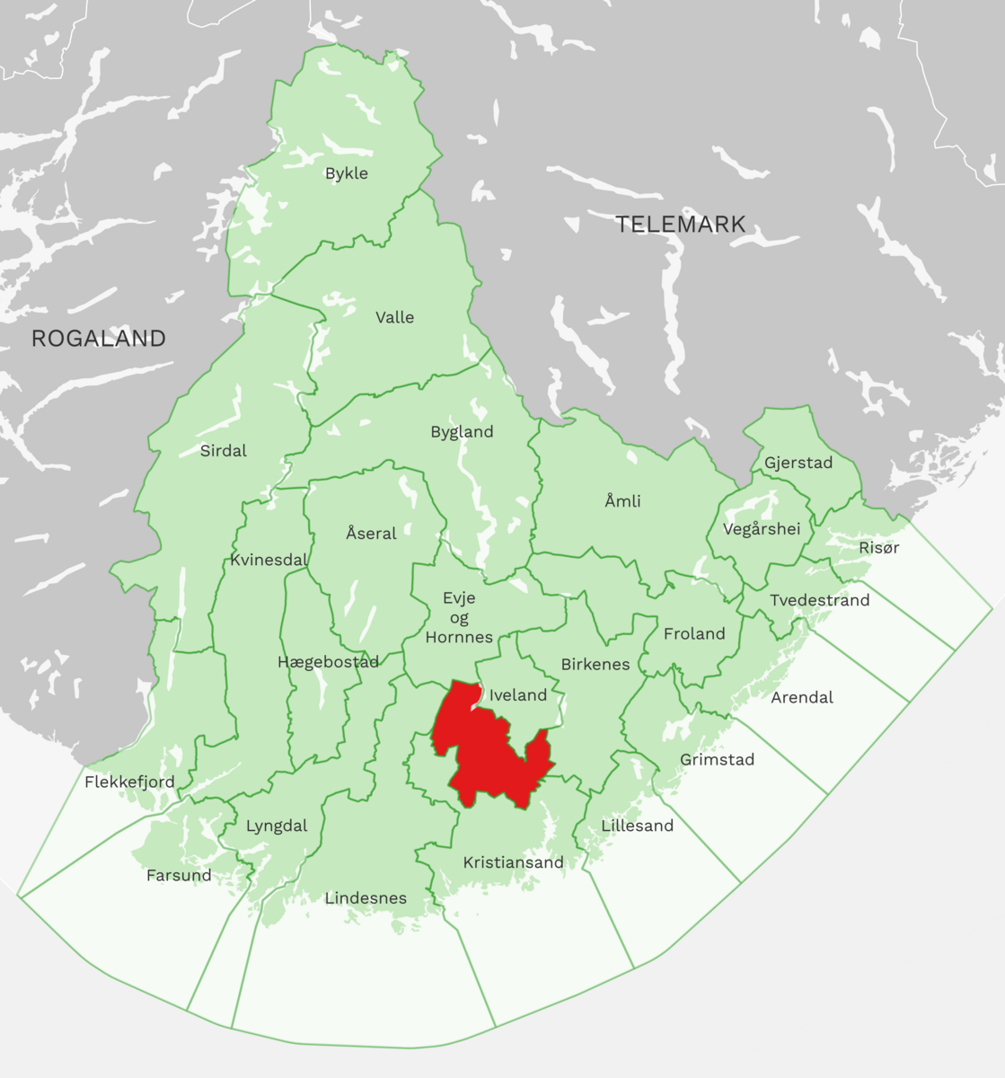 Kart: Vennesla kommune i Agder