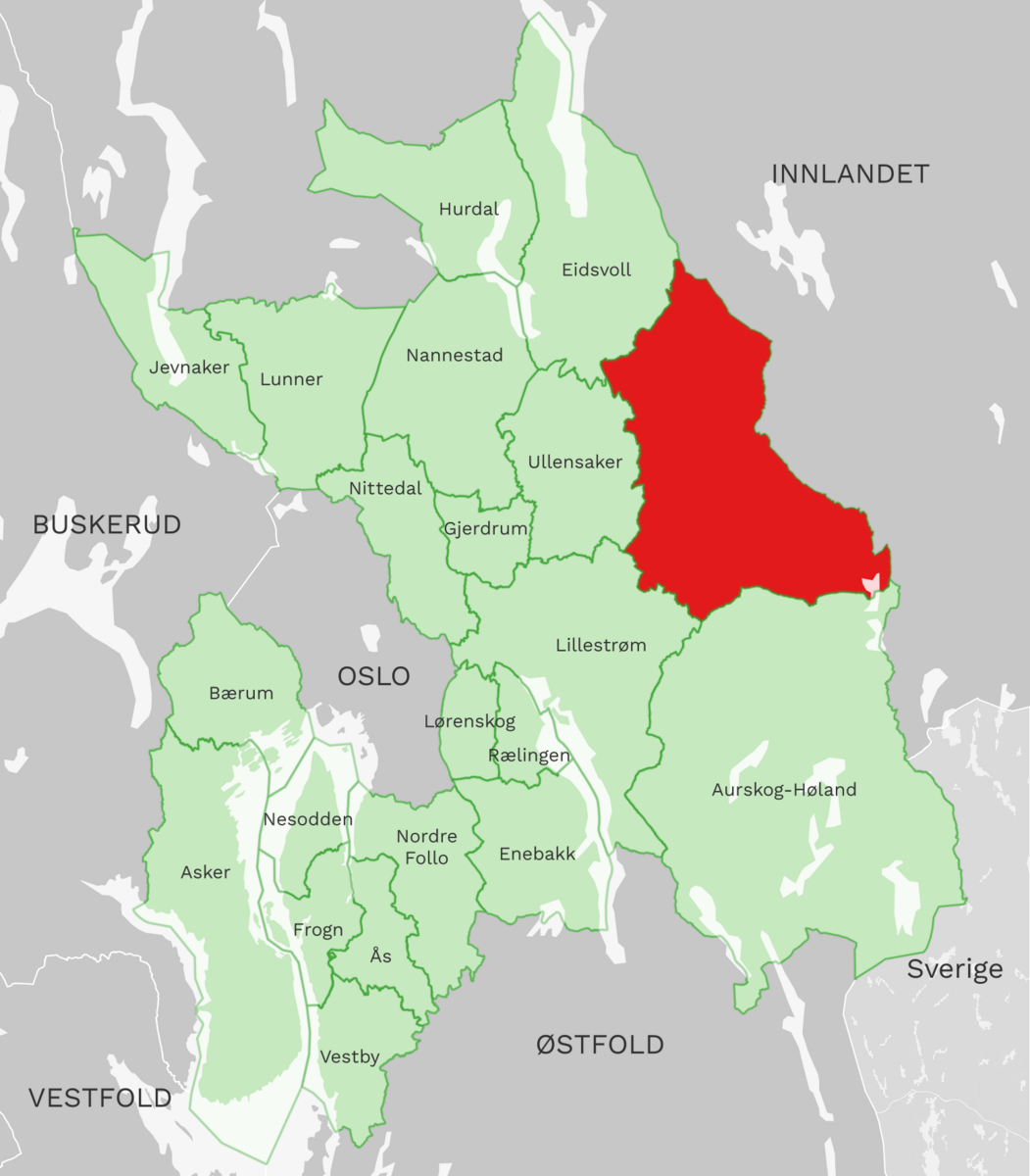 Kart: Nes kommune i Akershus