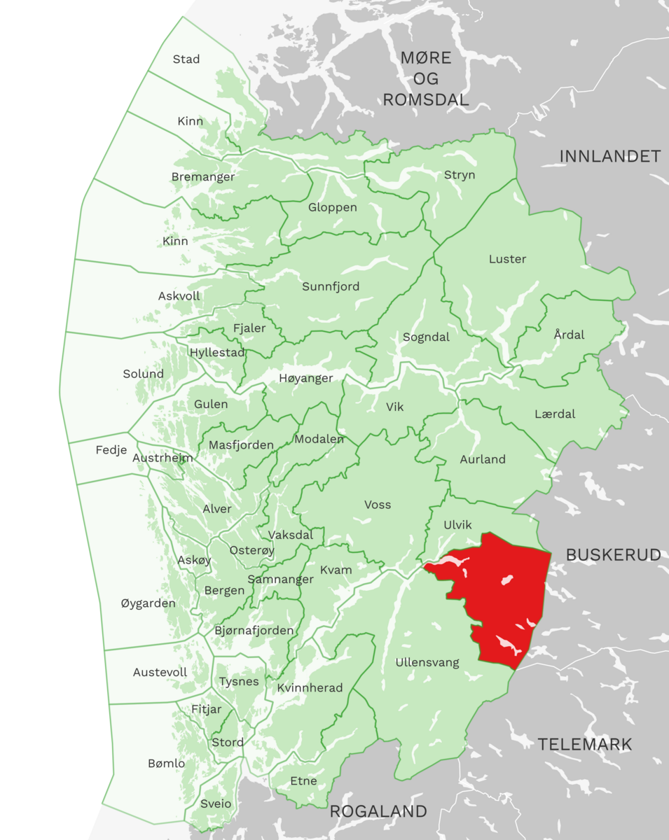 Kart: Eidfjord kommune i Vestland