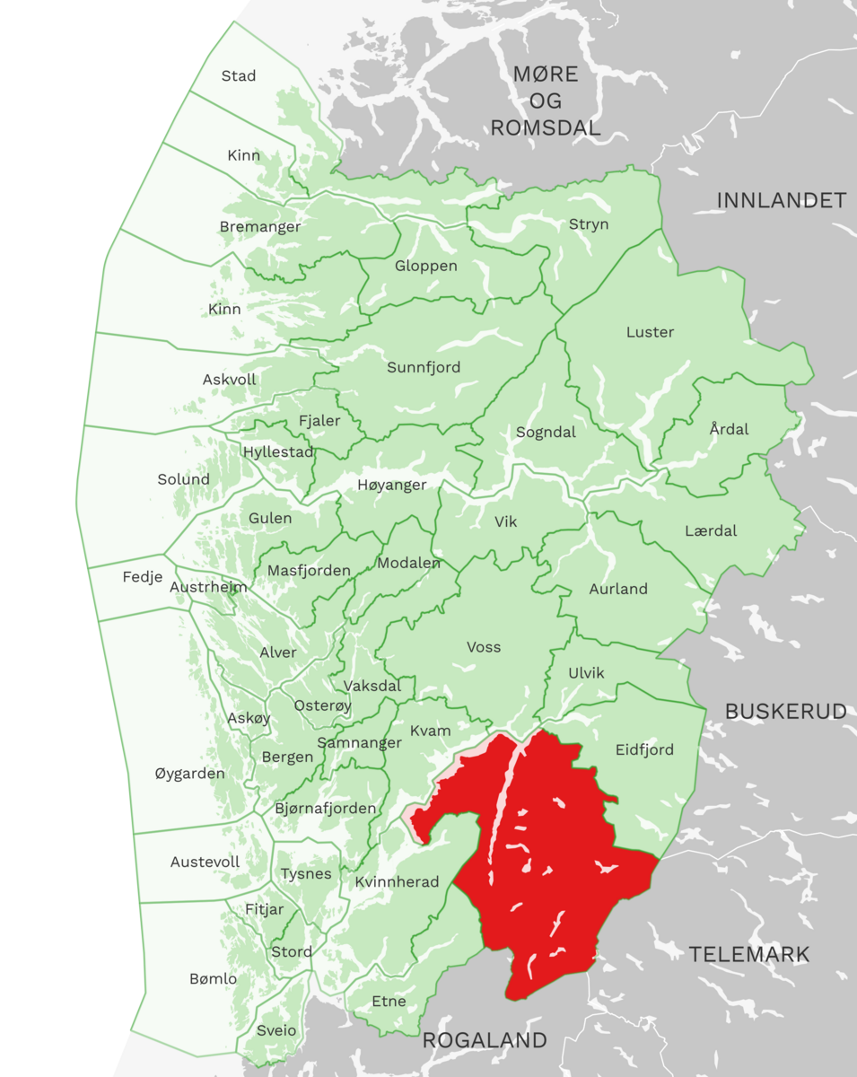 Kart: Ullensvang kommune i Vestland