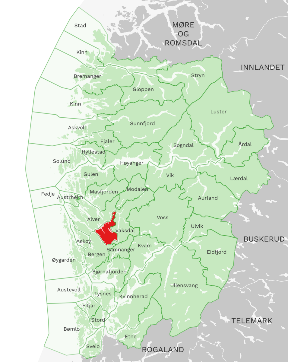 Kart: Osterøy kommune i Vestland