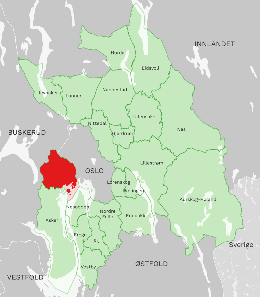 Kart: Bærum kommune i Akershus
