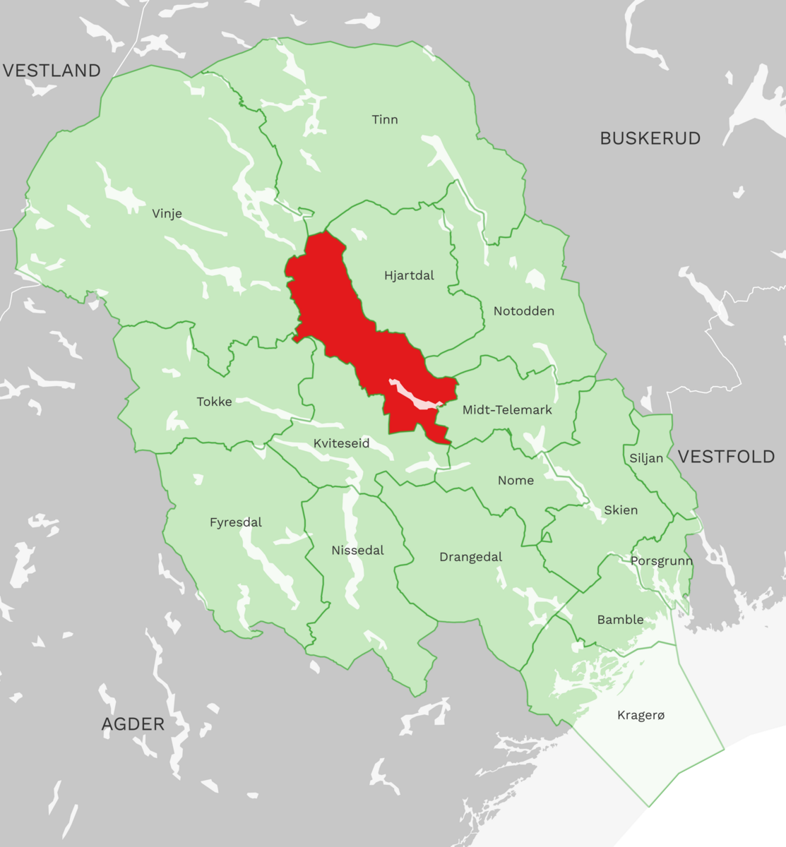 Kart: Seljord kommune i Telemark