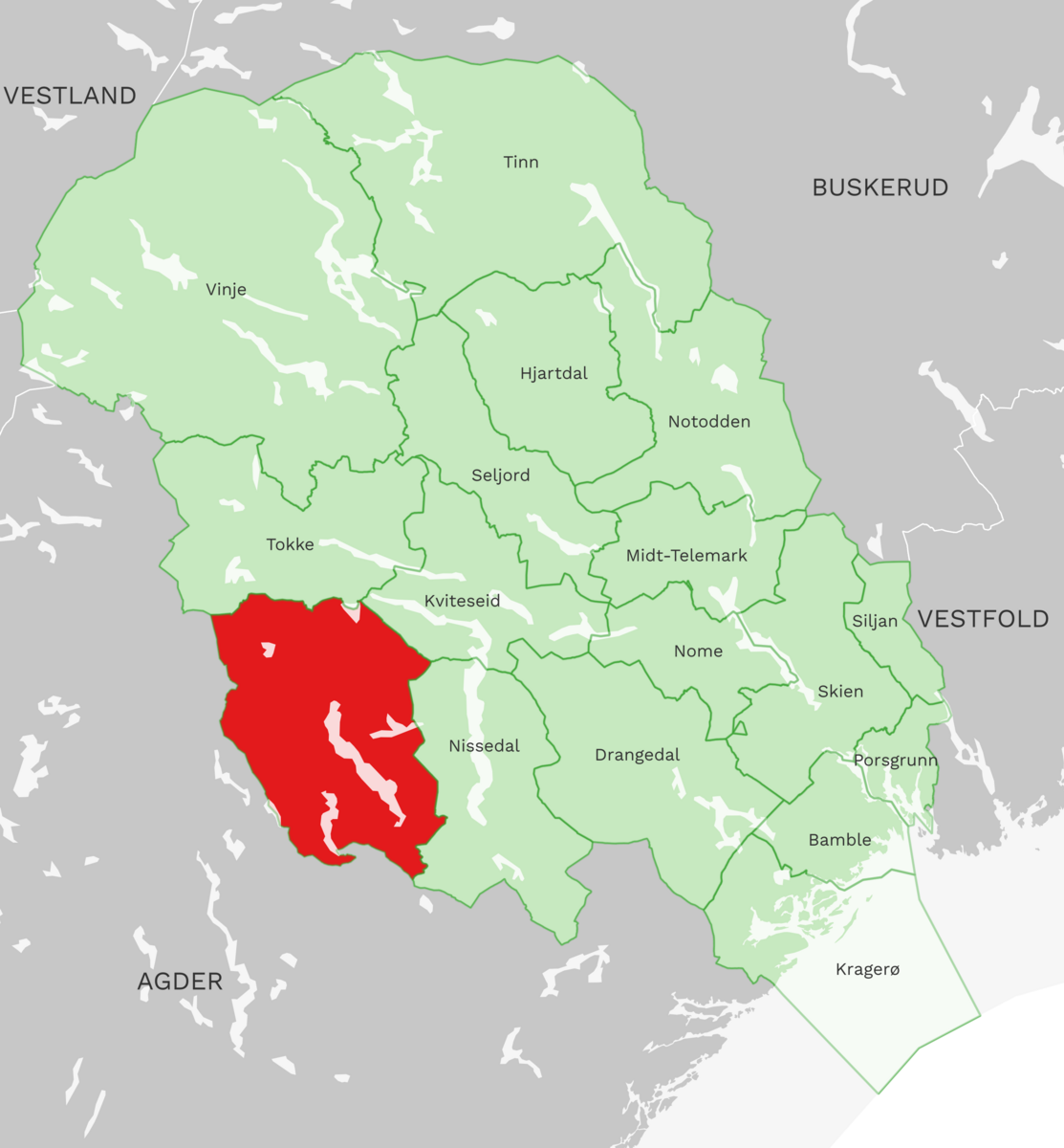 Kart: Fyresdal kommune i Telemark