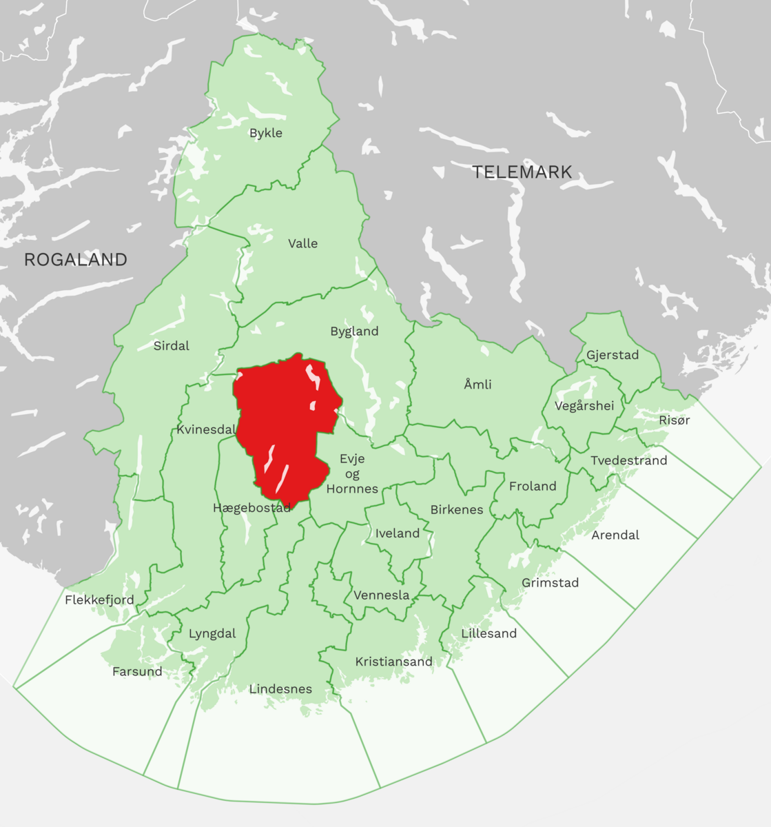 Kart: Åseral kommune i Agder