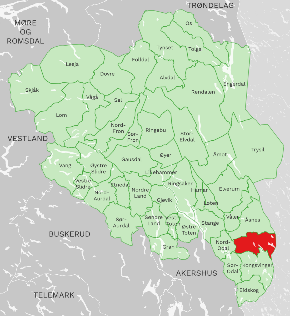 Kart: Grue kommune i Innlandet