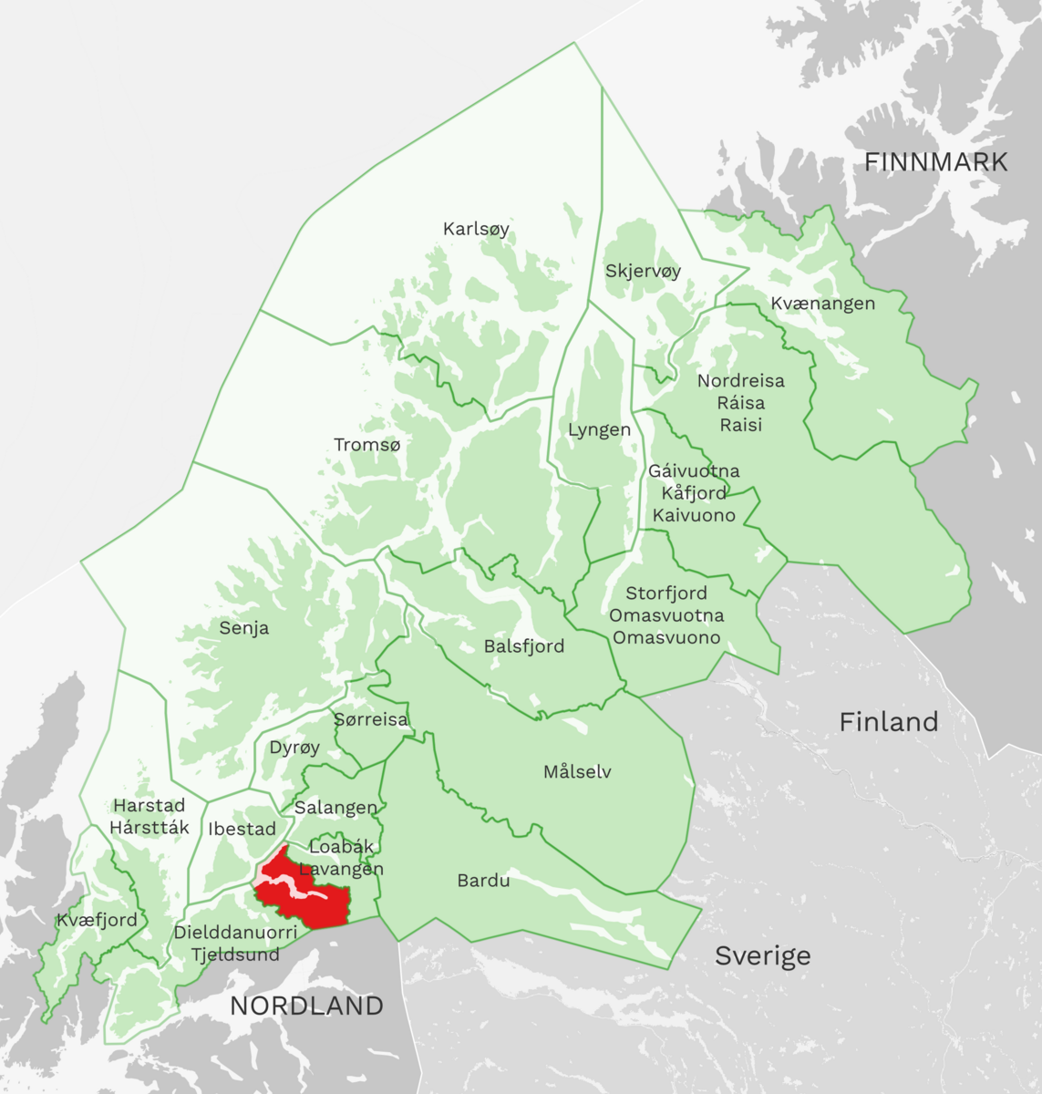 Kart: Gratangen kommune i Troms
