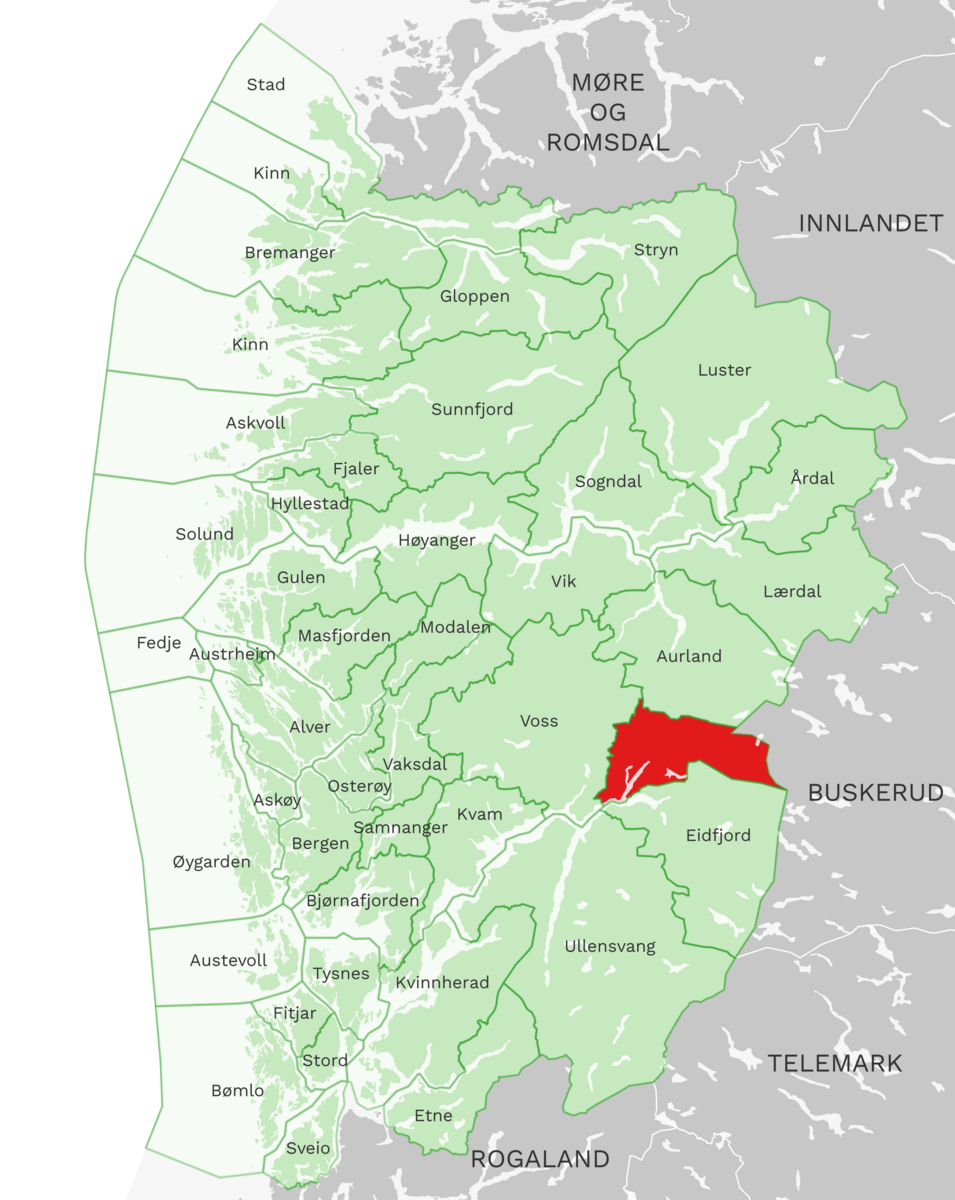 Kart: Ulvik kommune i Vestland