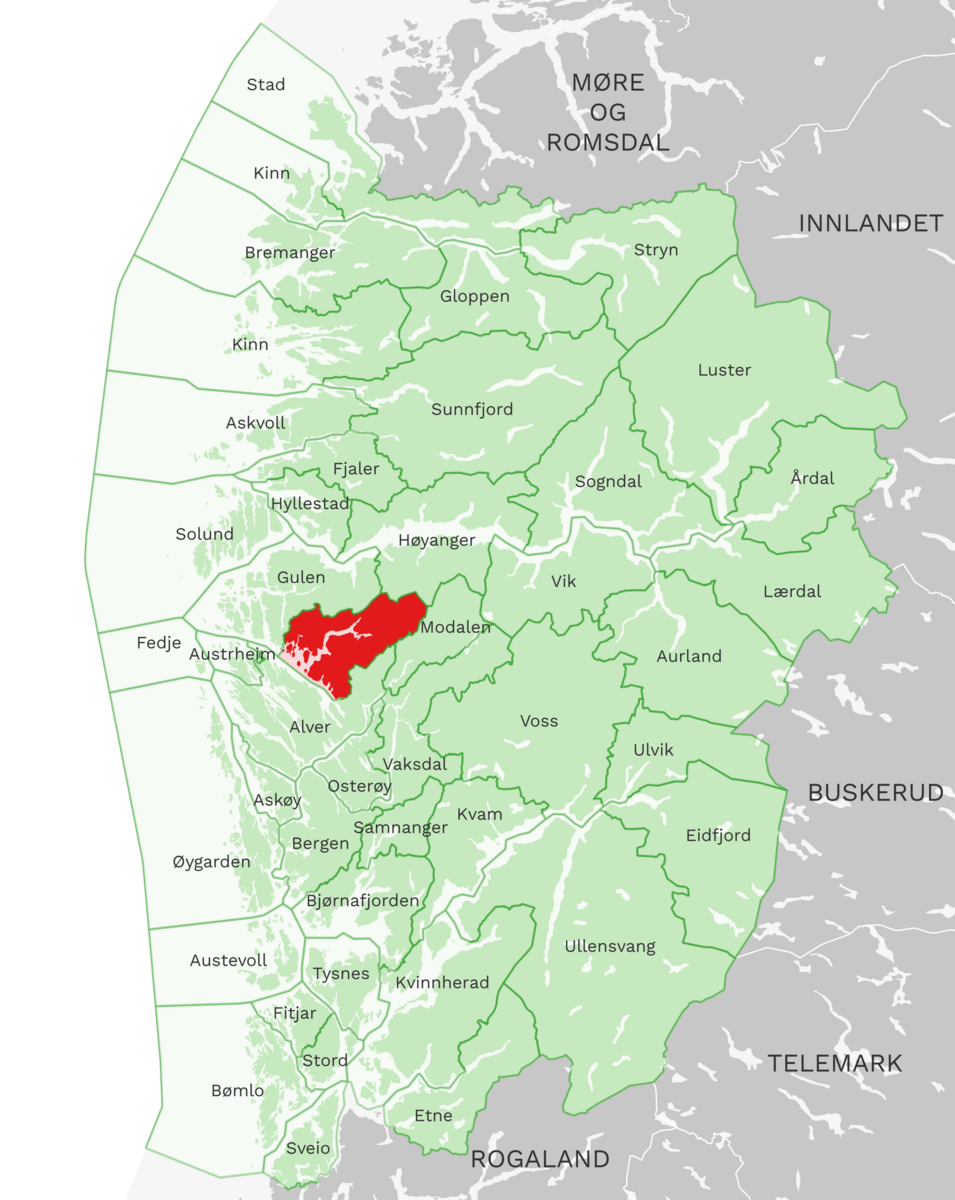 Kart: Masfjorden kommune i Vestland