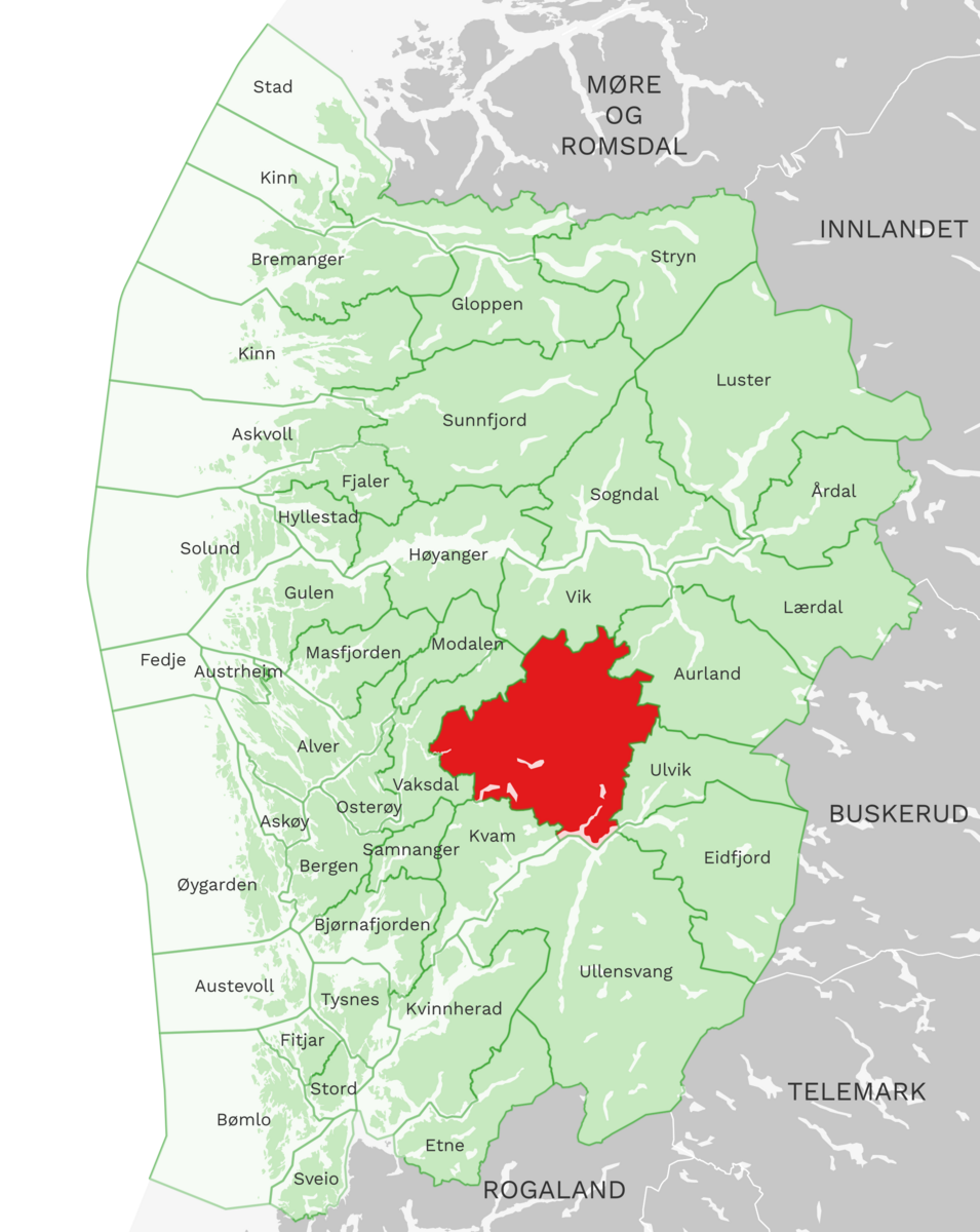 Kart: Voss kommune i Vestland