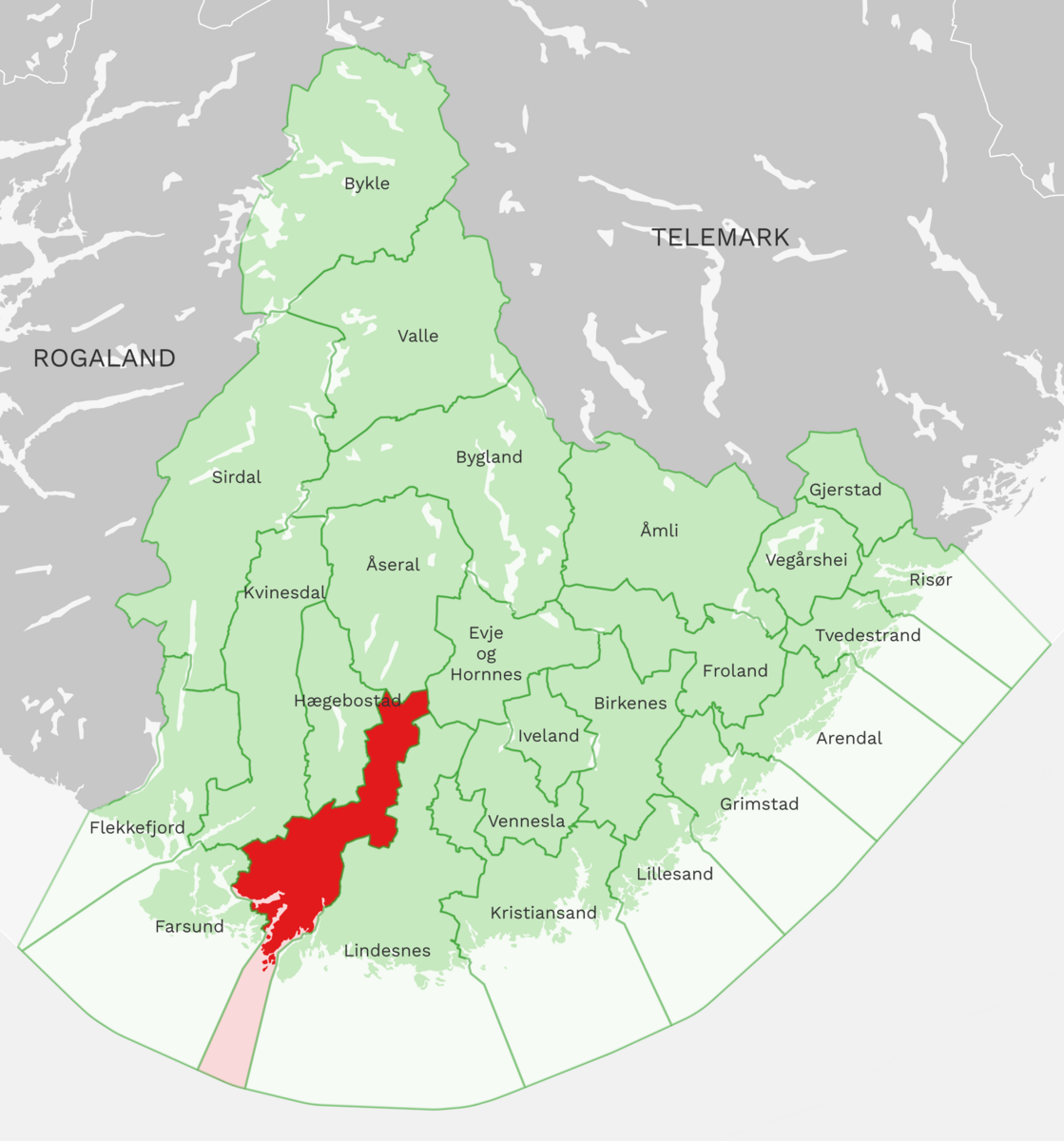 Kart: Lyngdal kommune i Agder