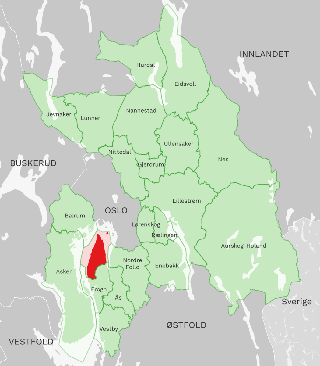 Kart: Nesodden kommune i Akershus