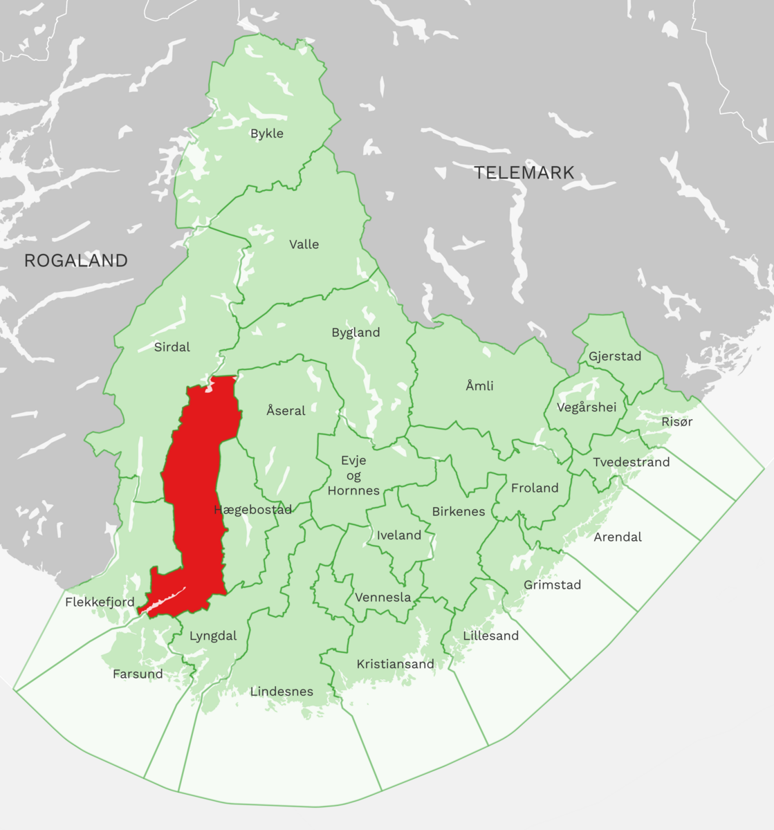 Kart: Kvinesdal kommune i Agder