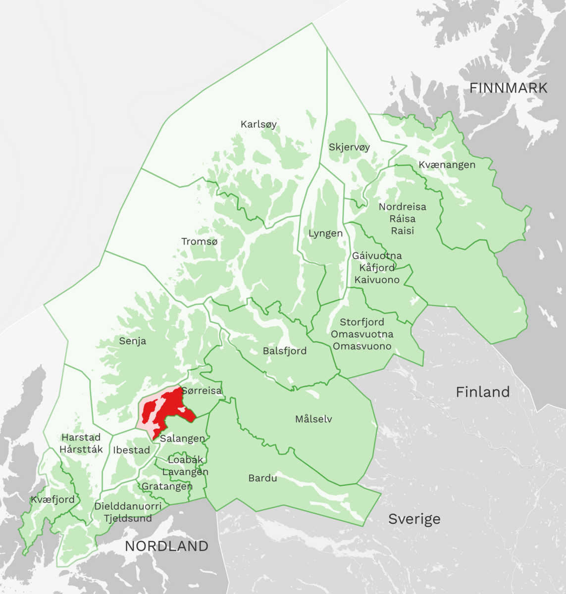 Kart: Dyrøy kommune i Troms