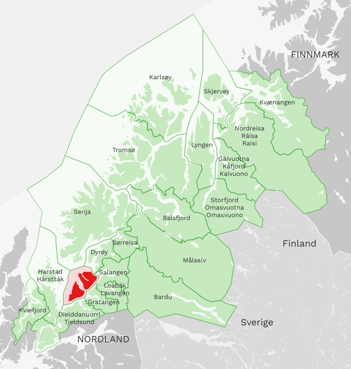 Kart: Ibestad kommune i Troms