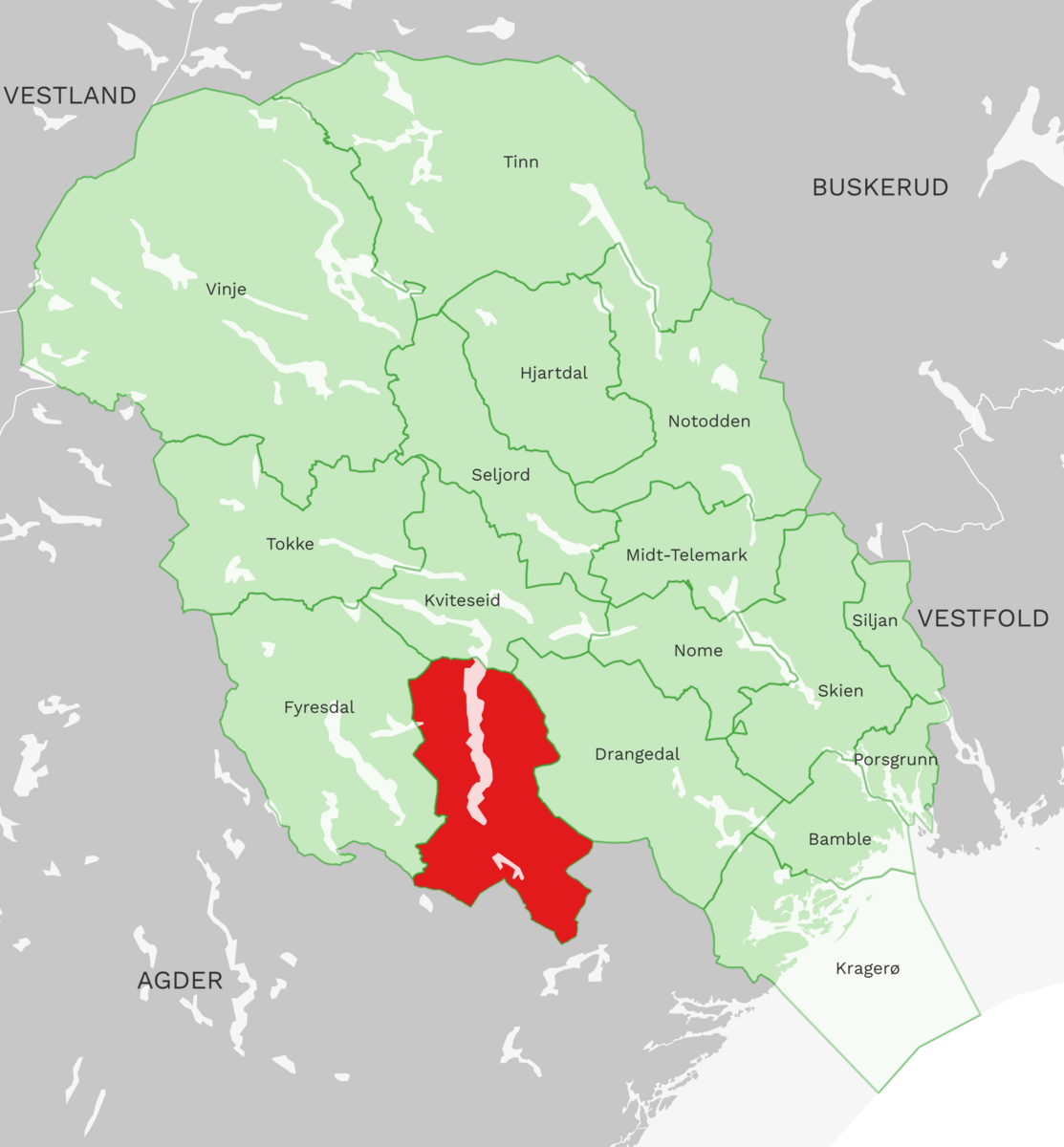 Kart: Nissedal kommune i Telemark