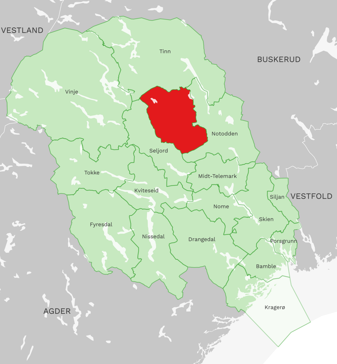 Kart: Hjartdal kommune i Telemark