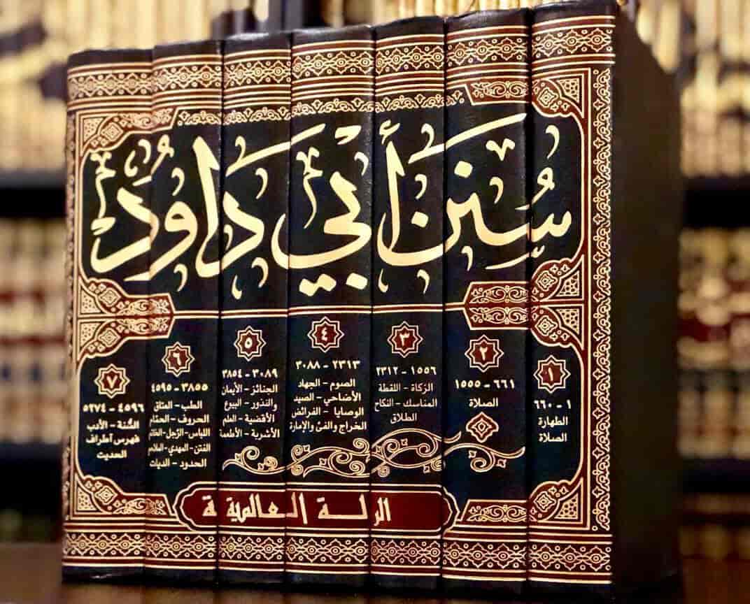 Fotografi av en rekke bøker med arabiske skrifttegn på. Bøkene er svarte og dekket med mønster i rødt og gull.