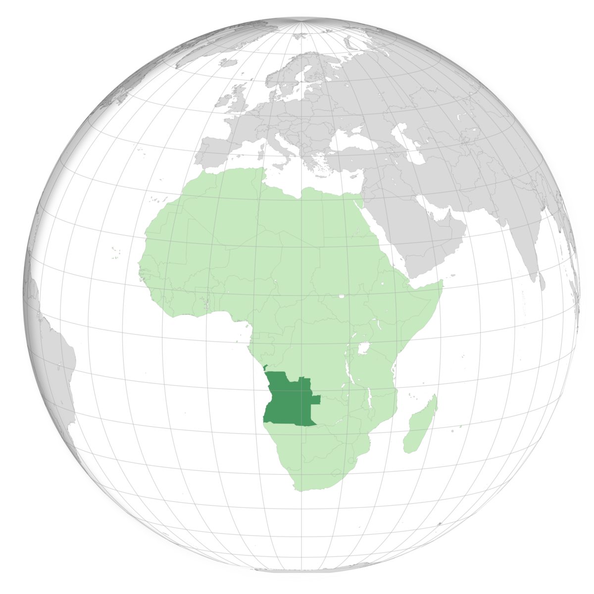 plassering av Angola på jordkloden. Kart