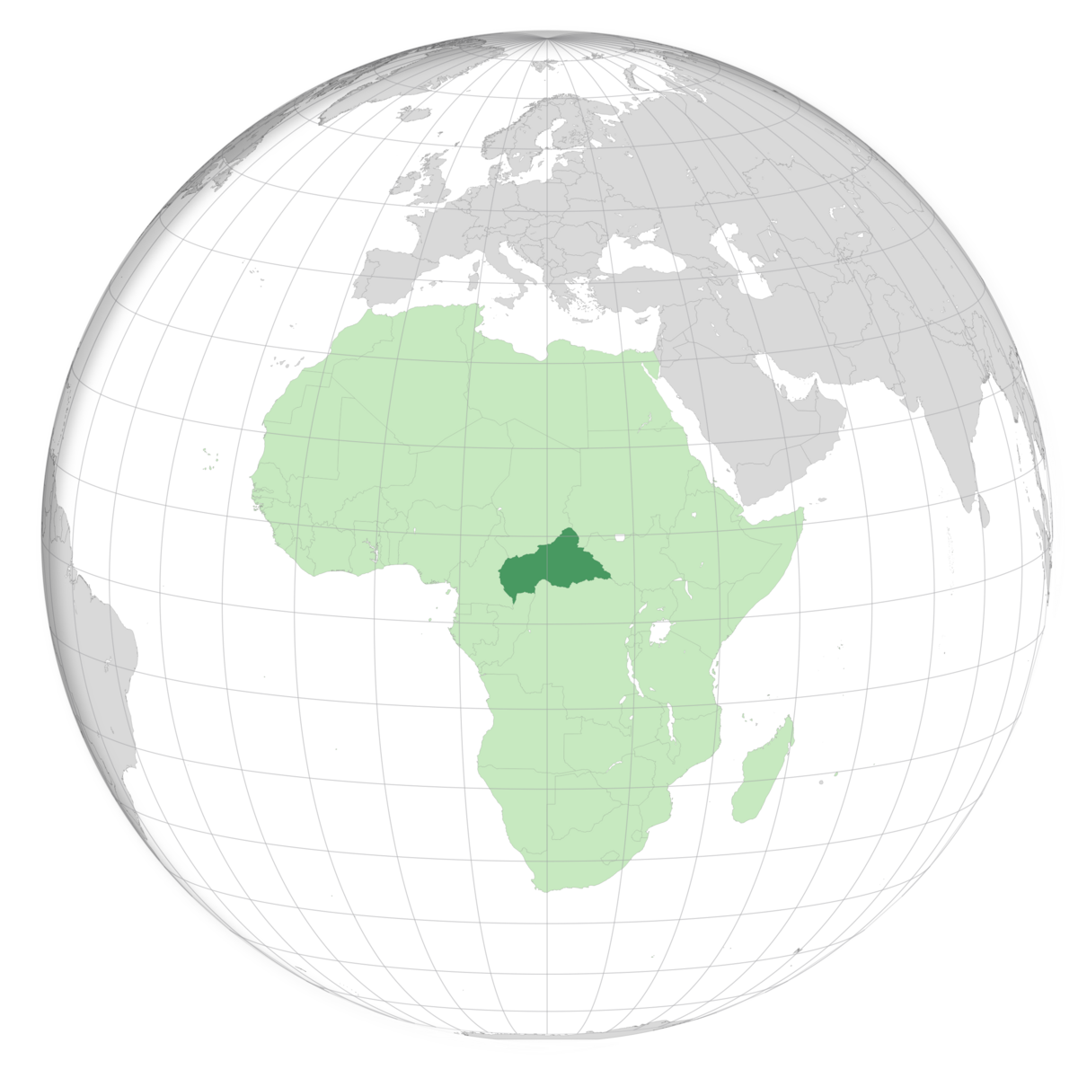 plassering av Den sentralafrikanske republikk på jordkloden. Kart