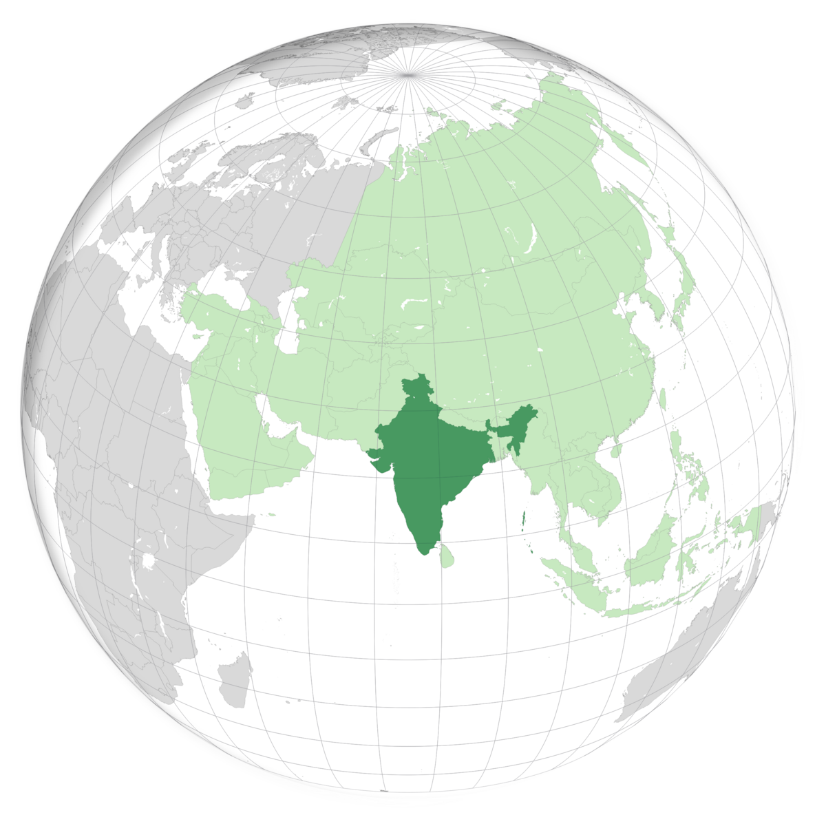plassering av India på jordkloden. Kart