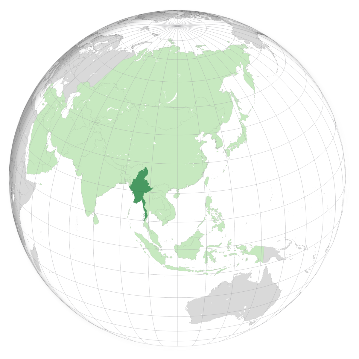 plassering av Myanmar på jordkloden. Kart