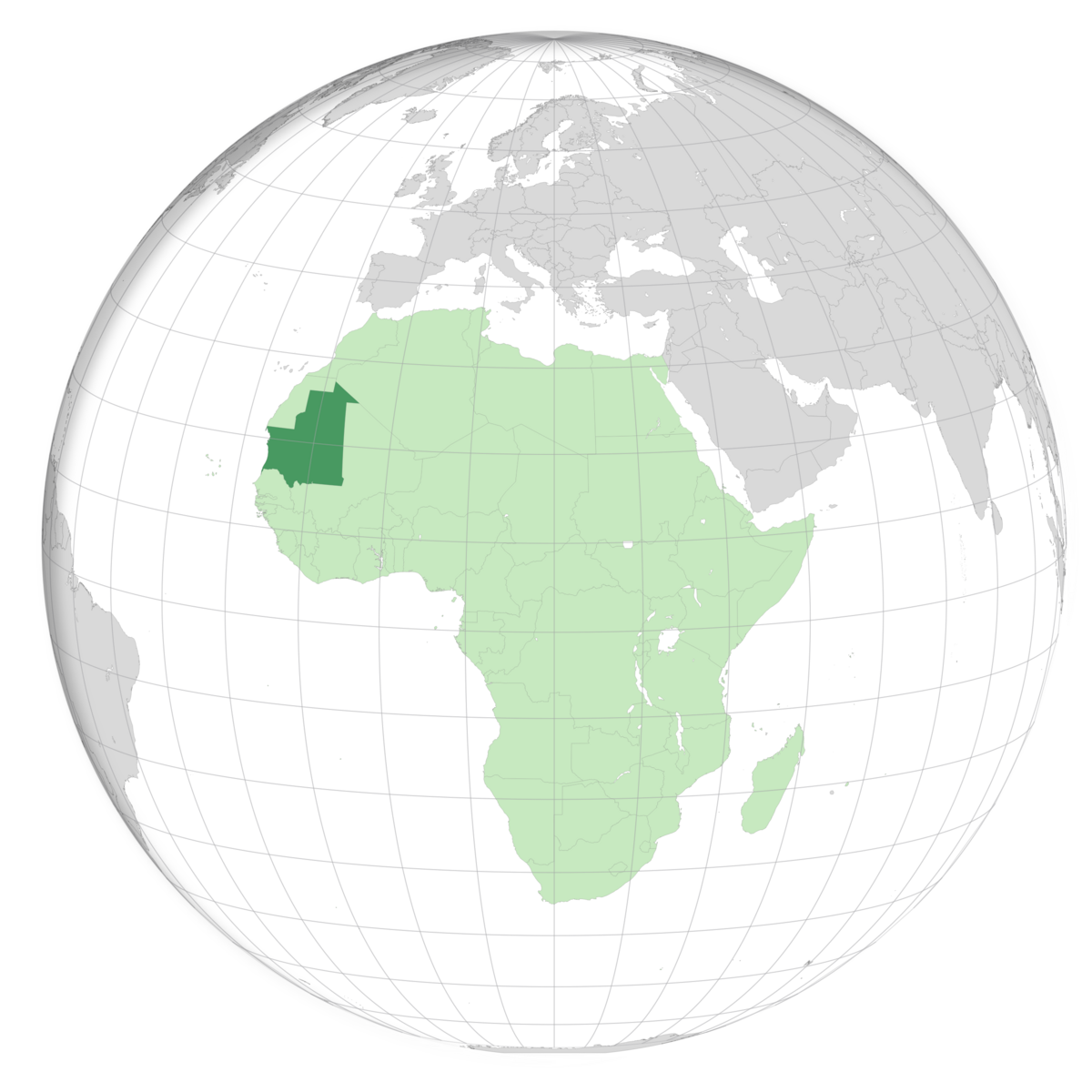 plassering av Mauritania på jordkloden. Kart