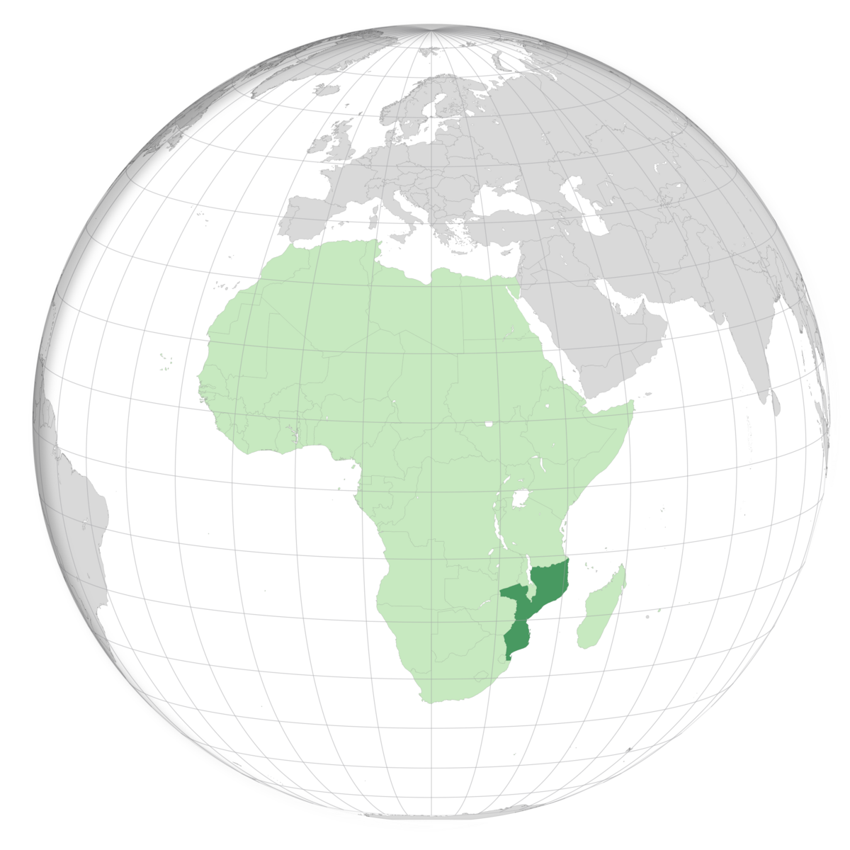 plassering av Mosambik på jordkloden. Kart