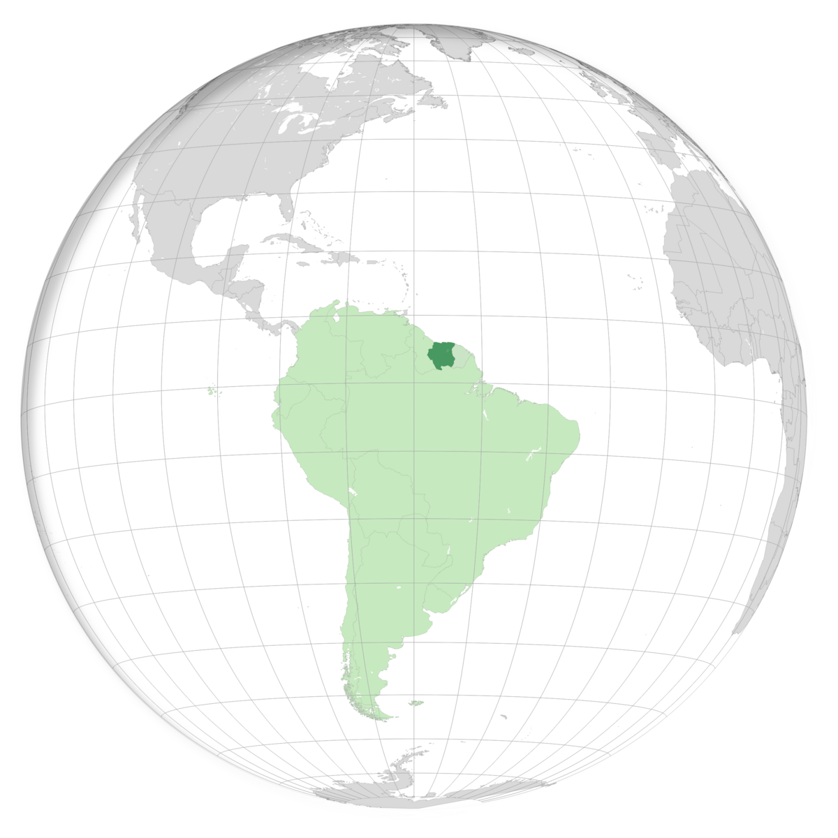 plassering av Surinam på jordkloden. Kart