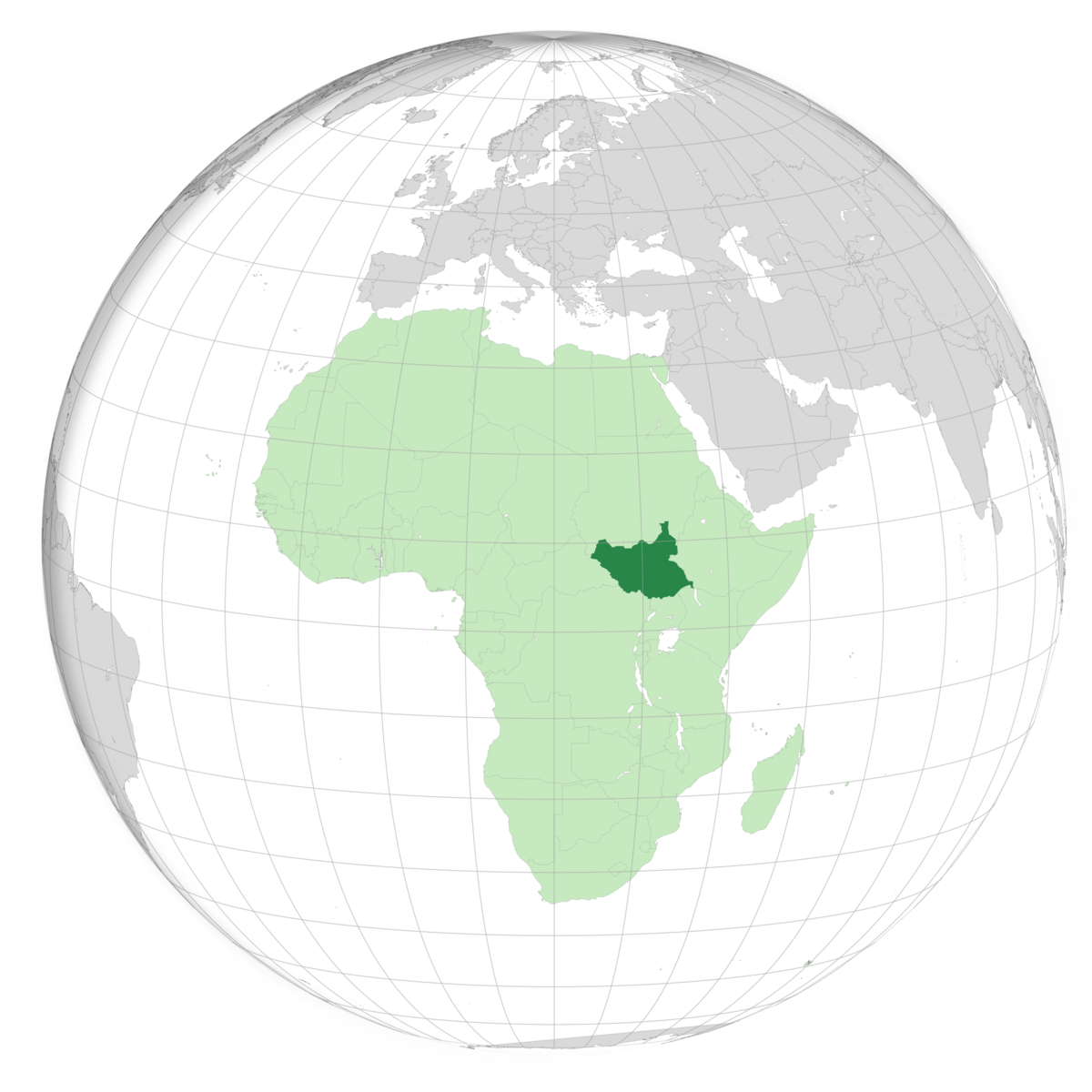 plassering av Sør-Sudan på jordkloden. Kart