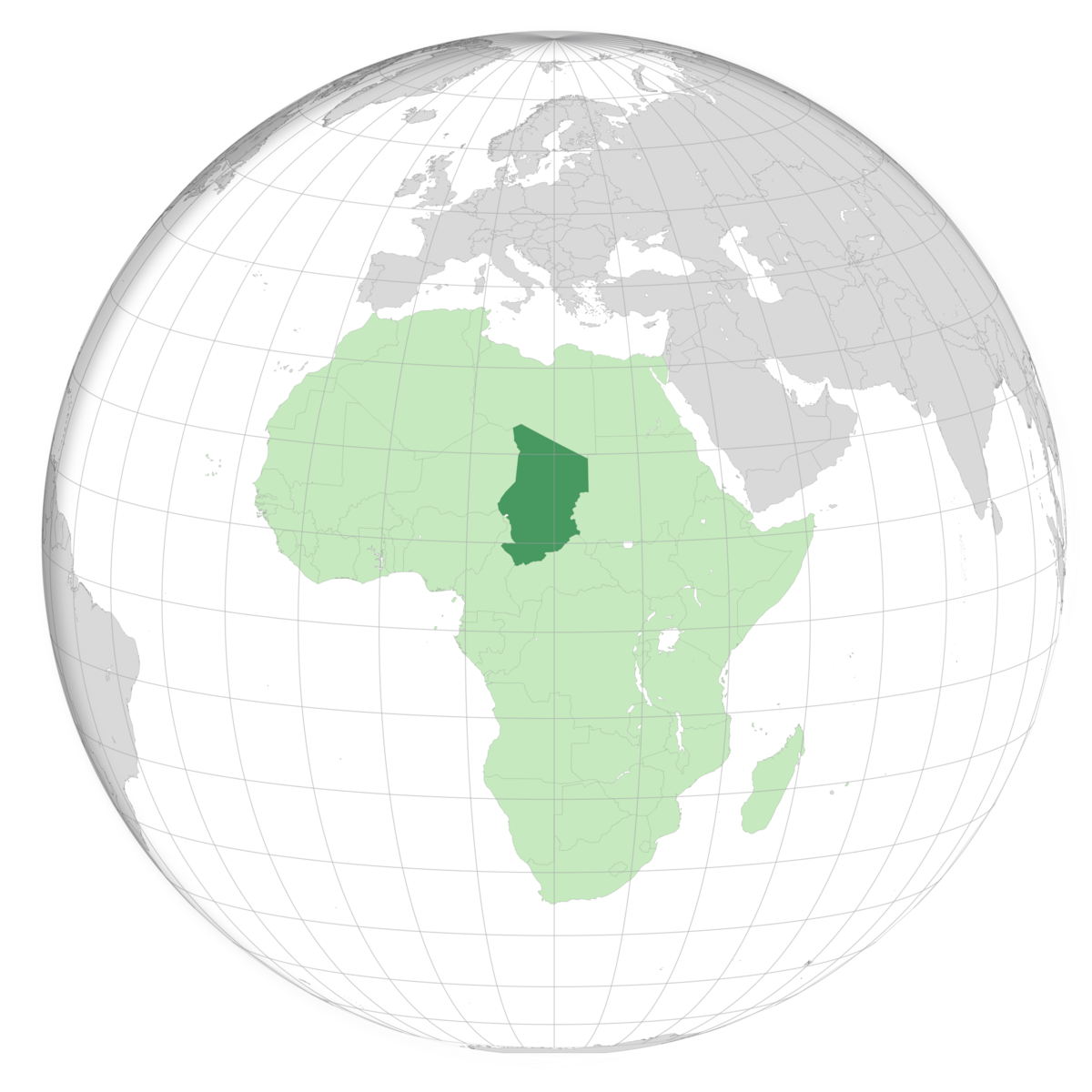 plassering av Tsjad på jordkloden. Kart