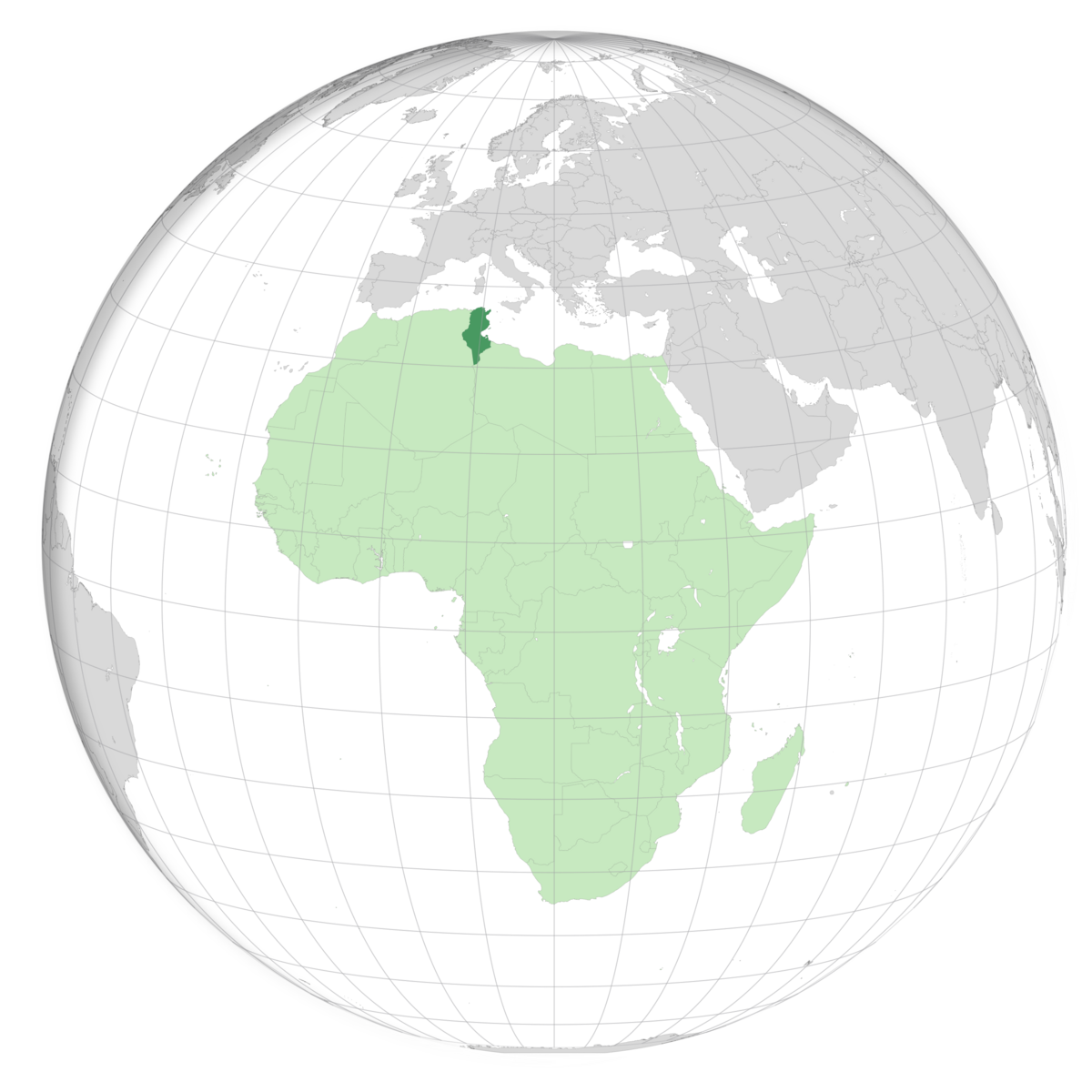 plassering av Tunisia på jordkloden. Kart